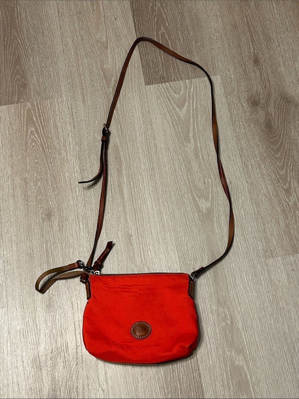 Dooney & Bourke Red Small Nylon Leather Strapped Crossbody Bag